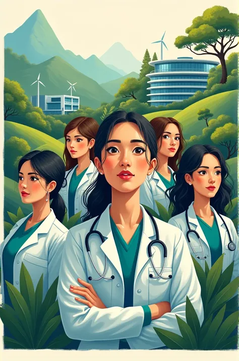 Create a poster on the role of young female health students in efforts to harmonize health and the environment for a sustainable future