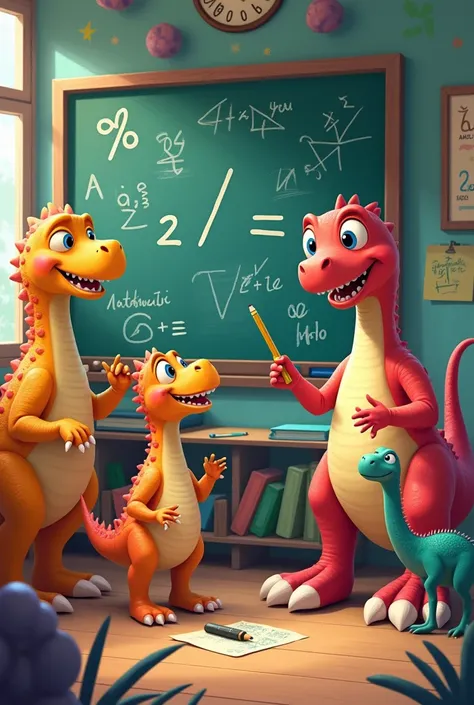 Cartoon dinosaurs teaching math 