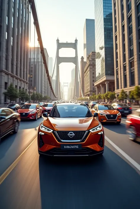 nissan magnite car in a traffic on a bridge

 