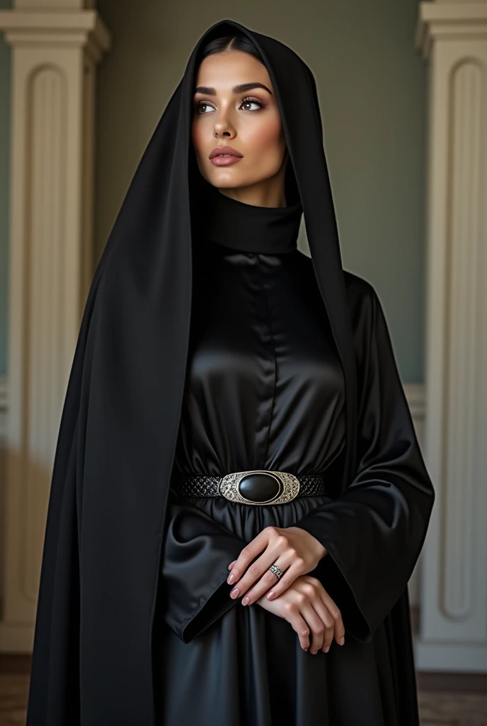 Ustazah long veil, big round tits, satin dress