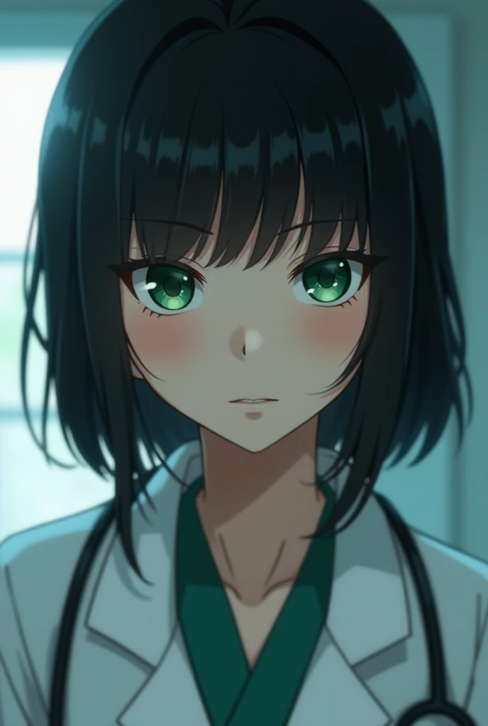 Black haired doctor, greeneyes