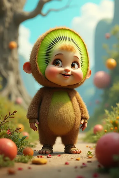 human short fat boy with kiwi head
