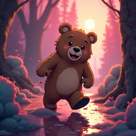 (Brown Bear), in the style of cartoon-like characters, grainy, kidcore, minimalistic illustration. Beautiful cinematic lighting, surreal, color graded, dynamic movement, captivating chiaroscuro, (special effects:0.1), full body, award-winning, cinematic st...