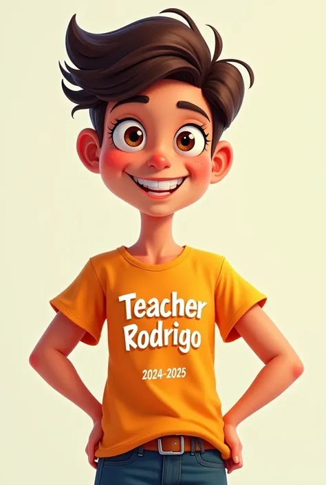 An image of a teacher with a t-shirt that says teacher Rodrigo school year 2024-2025 an animated teacher