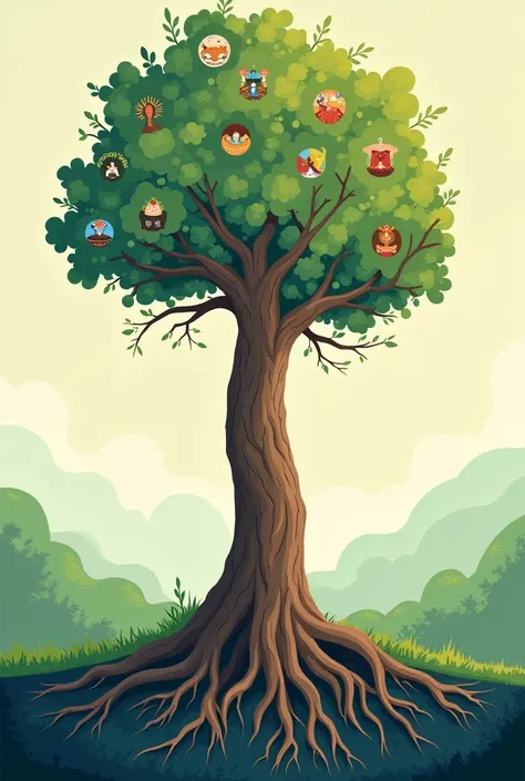 make a tree that is a person body, the roots represents the challenges and hardships, the leaves represents the achievements and success. make it with icons each showing clearly. POSTER !