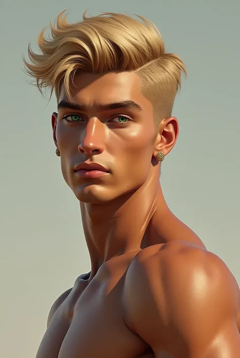 A blond-haired person with brown skin and green eyes who is 1.60 tall but male