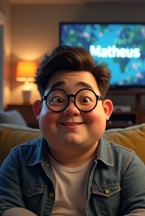 one called matheus he is chubby and wears glasses,and loves the lgbt community,and a TV with your name is appearing,He is white