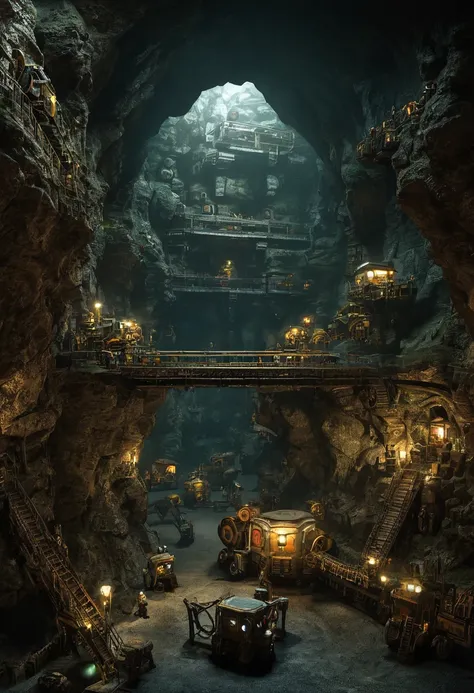 Big underground dwarf city with working dwarfs and machinery