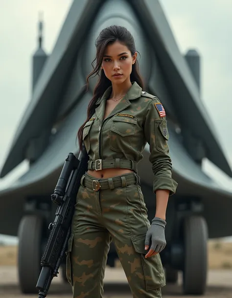 (photorealism:1.2), beautiful armed woman, missile turret, military uniform