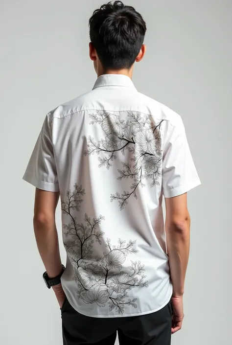 An eye catching, realistic, intricate details, white colored shirt  with  asiatic artistic patterns 