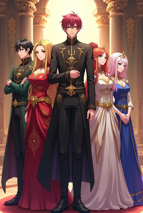 Create a group of anime character using these names    

1. Brother - Prince Frederick Blackwood (Freddy) (he had an green eyes, brown hair, hes style resembles of earth magic user)

2. Sister - Princess Bionna Scarlet Blackwood (Yunna) (she had red eyes, ...