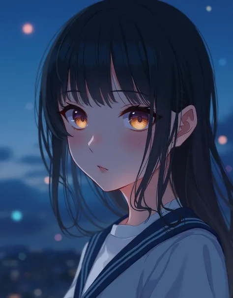 One beautiful girl,Highest quality,masterpiece,detailed,night,One beautiful girl,The scent of flowers drifts,風が囁くnight,  A light seen in the distance,Let yourself be led,Close up of face 