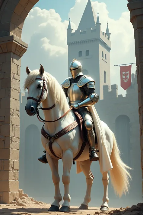 White knight with horse in a Castle
