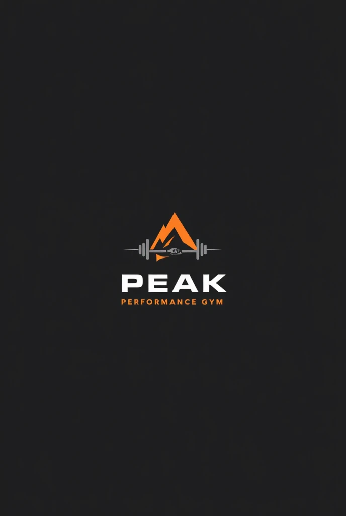 A sleek, minimalist design featuring a stylized mountain peak combined with a dumbbell. The brand name "Peak Performance Gym" is displayed in bold, strong typography. Colors include a combination of dark gray and vibrant orange to convey strength and energ...