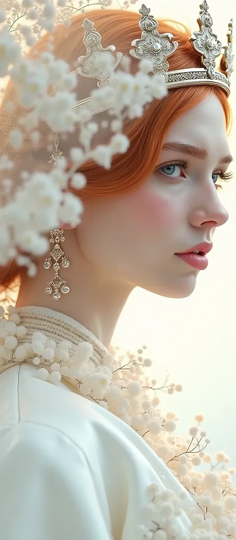 a redhead woman (wearing a crown), (octane, houdini, vfx, render, detailed, 4k ),   by samdoesarts,