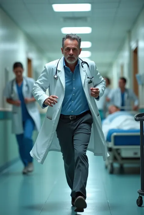 Male doctor, go down the floor, hunrry up, tired