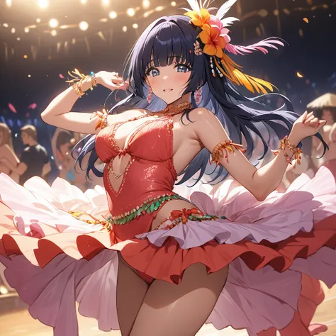 ((Highest quality)), ((masterpiece)), (detailed), （Perfect Face）、The woman is Reika Aoki with semi-long hair、A woman is dancing the lambada in a lambada costume in South America