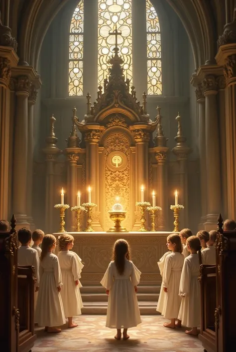 altar, monstrance, children
