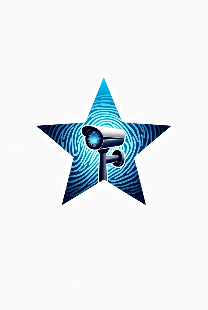 A logo that brings together a star, In the center a security camera and in the background of the star the fingerprint