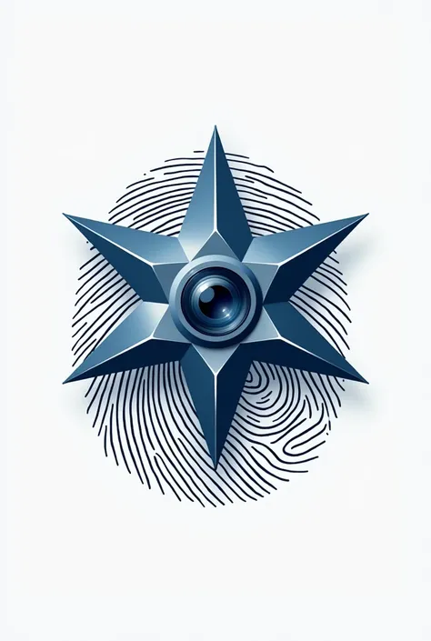 A logo that has a five-pointed star with a fingerprint in the background and a security camera lens in the center of the star. 