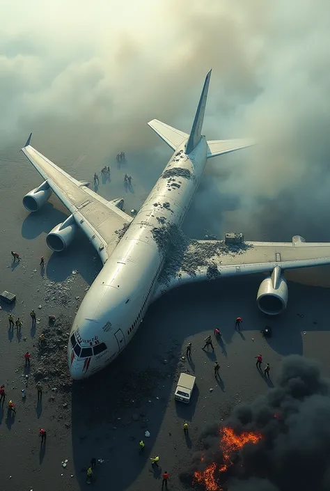 A boeing 747 crashes and lost its tail and wing