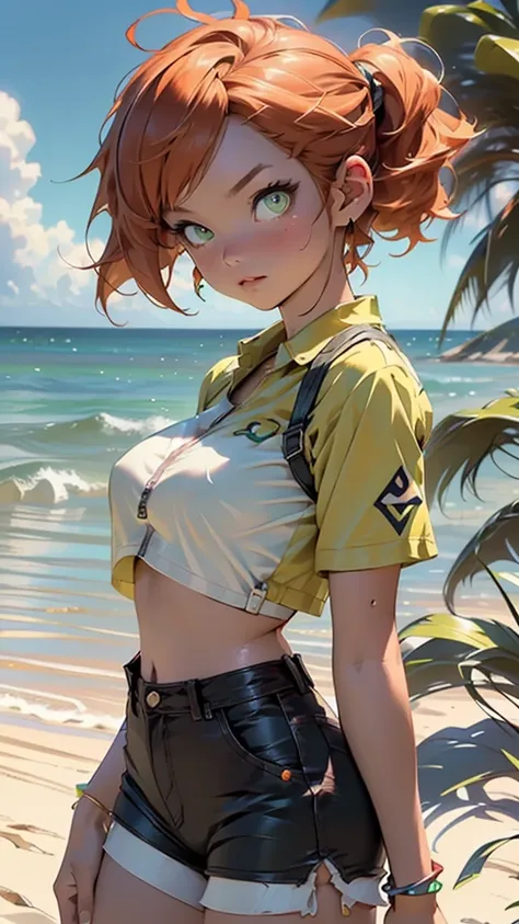 (((Misty))),misty_(pokemon),misty (pokemon),misty (pokemon),,character_pokemon_misty,1girl,

(large breasts:1.4),(((short hair, side ponytail,orange hair,orange_hair,  spiked hair,))),(((green_eyes:1.3))),intricate eyes,beautiful detailed eyes,symmetrical ...