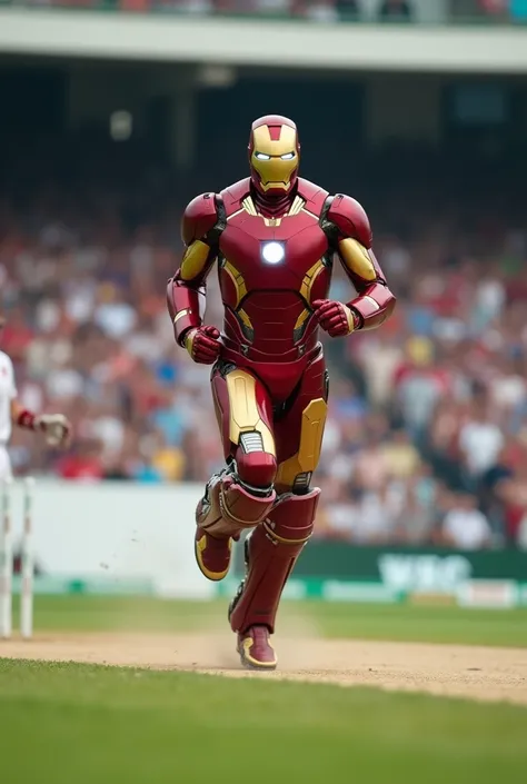 Iron Man  play cricket  and take run 