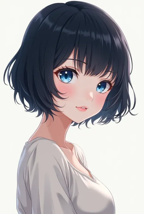 Anime girl with blue eyes and with short black hair