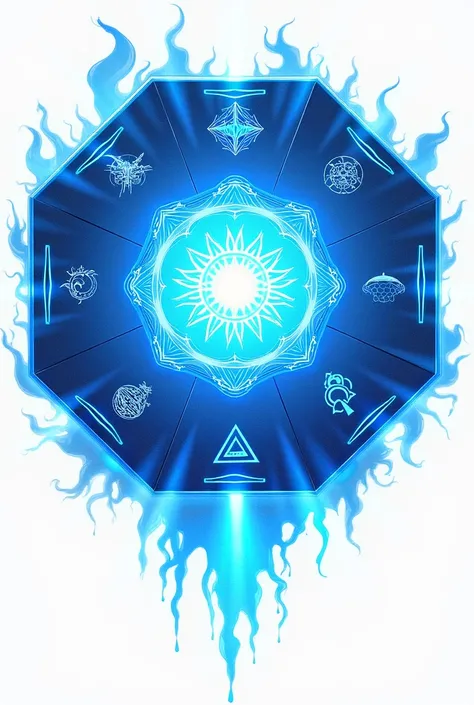 Enchanted Octagon Prints Magic With Magic Signs For Game Blue Color, without people, Background white, in anime style 2d