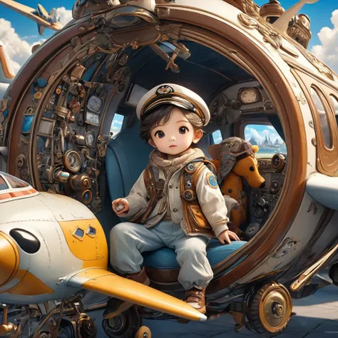 (masterpiece, Highest quality: 1.2),child，toy airplane,pilot，Fantasy,Disney Style（（充满Fantasy元素的杰作）））， （（Highest quality））， （（Intricate details））（8k）