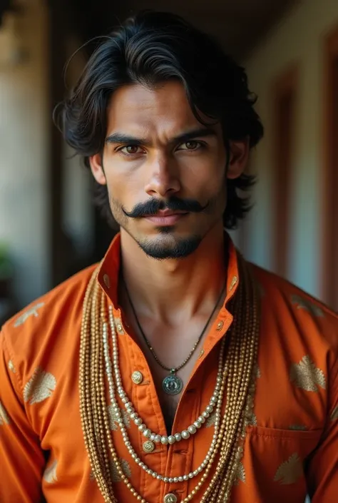 A young man with a mustache, Age 20 ,I look like Bruce Wayne from the Batman movie., Wear Indian clothing such as a kurta. 
