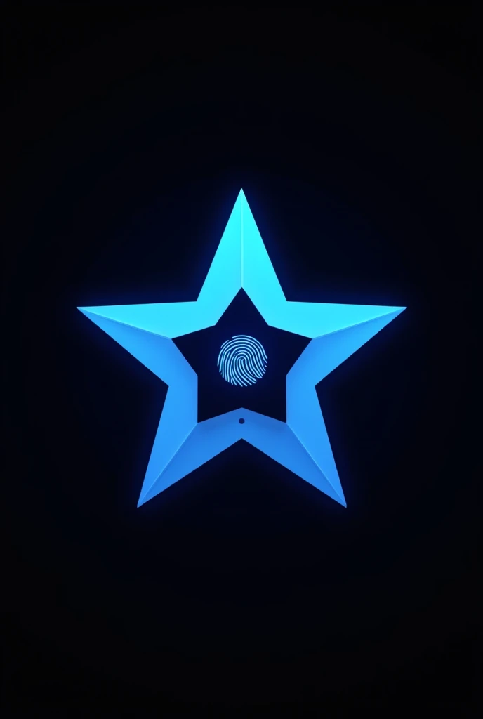 2d logo of a colored star with a fingerprint in the center a medium security camera lens, use blue and black colors