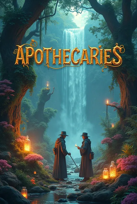 Create an image with nature and biochemistry that has the name of apothecaries in large letters