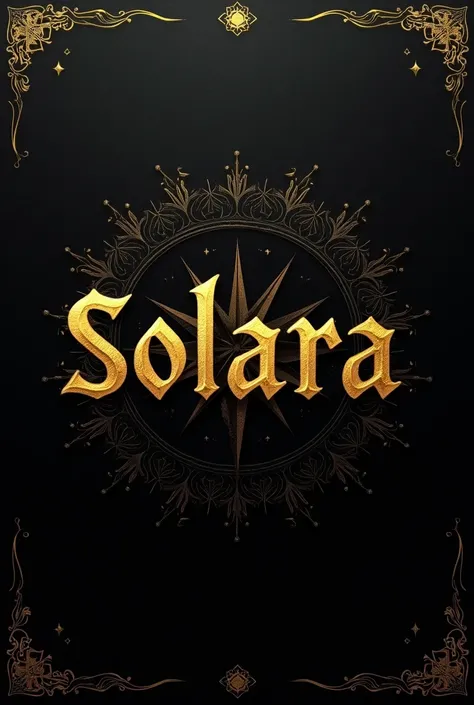 
generate the cover of a supernatural book written solara in gold color on the cover with the main background color being black 