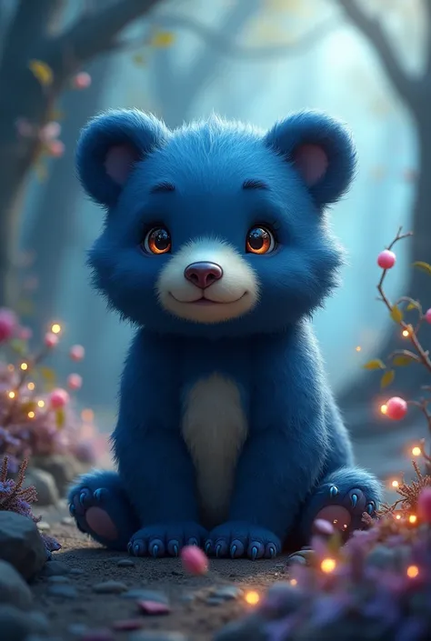 Fantasy-like dark blue little bear。A fantastic atmosphere。