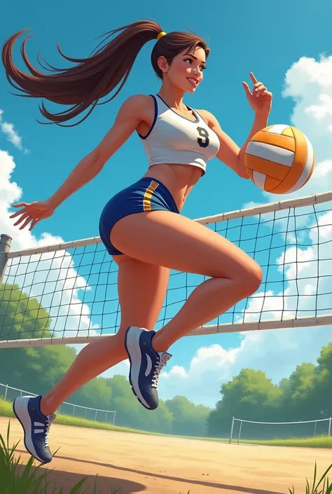 A busty girl playing volleyball