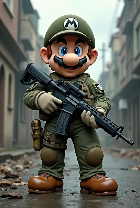 Mario dressed as a marine commando 