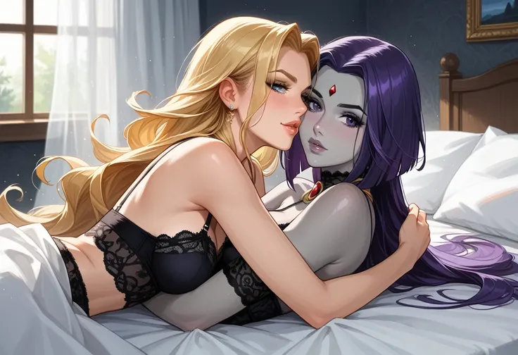 score_9, score_8_up, score_7_up, score_6_up, source_cartoon, adult women, yuri, couple, (2women), duo, break adult, (raven, grey...