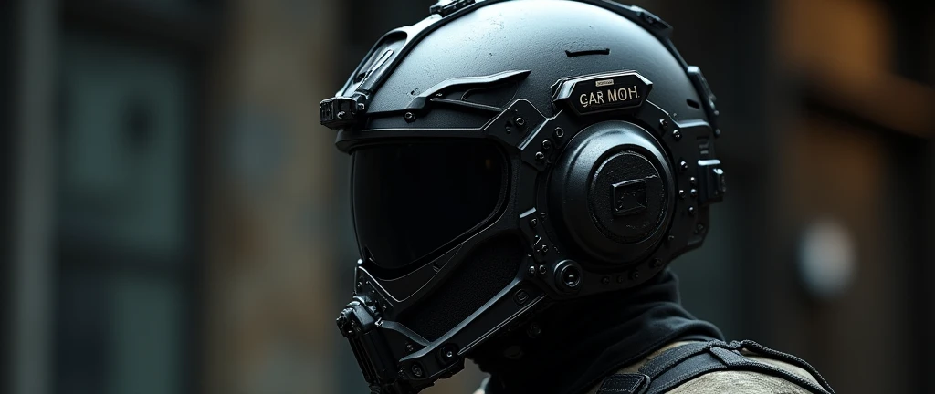 A highly detailed, photorealistic, 8K photograph of a custom-modified modern military kevlar helmet, studio lighting, hyperrealistic, masterful lighting and shading, cinematic composition, intricate textures, premium quality