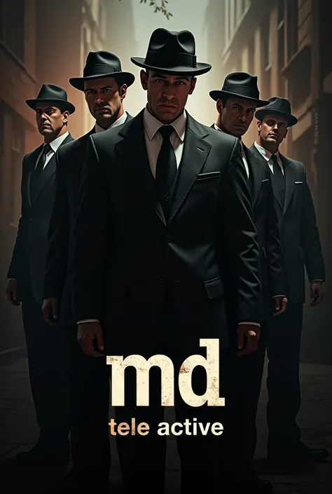 Create an image with mobsters, Written " md" e logo abaixo uma escrita menor Written " tele active"