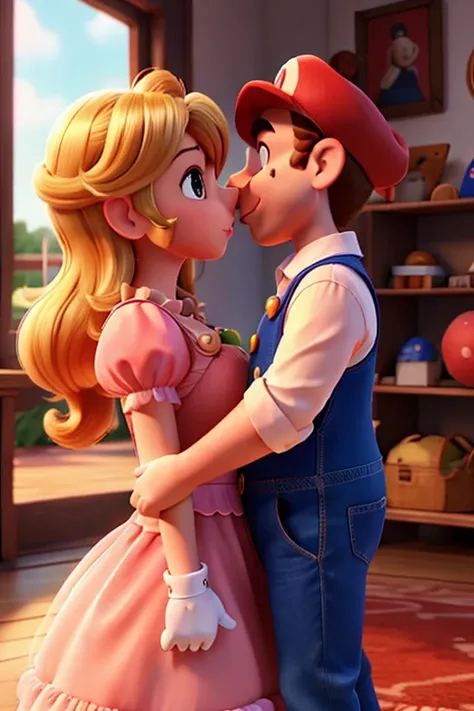 Mario kissing peach