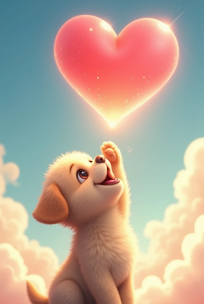 A beautiful puppy giving a big heart to the sky