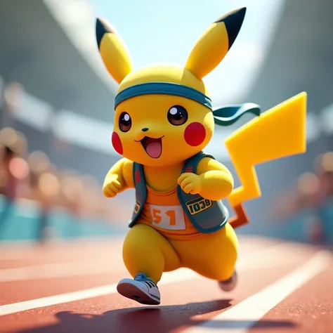 (drawing:1.2), Pikachu, wearing running gear, while running a marathon without background