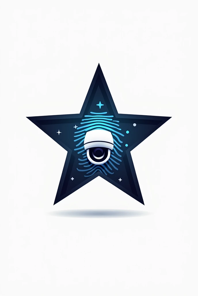 Logo of a star with a security camera facing forward in the center and a fingerprint in the background, and 2d