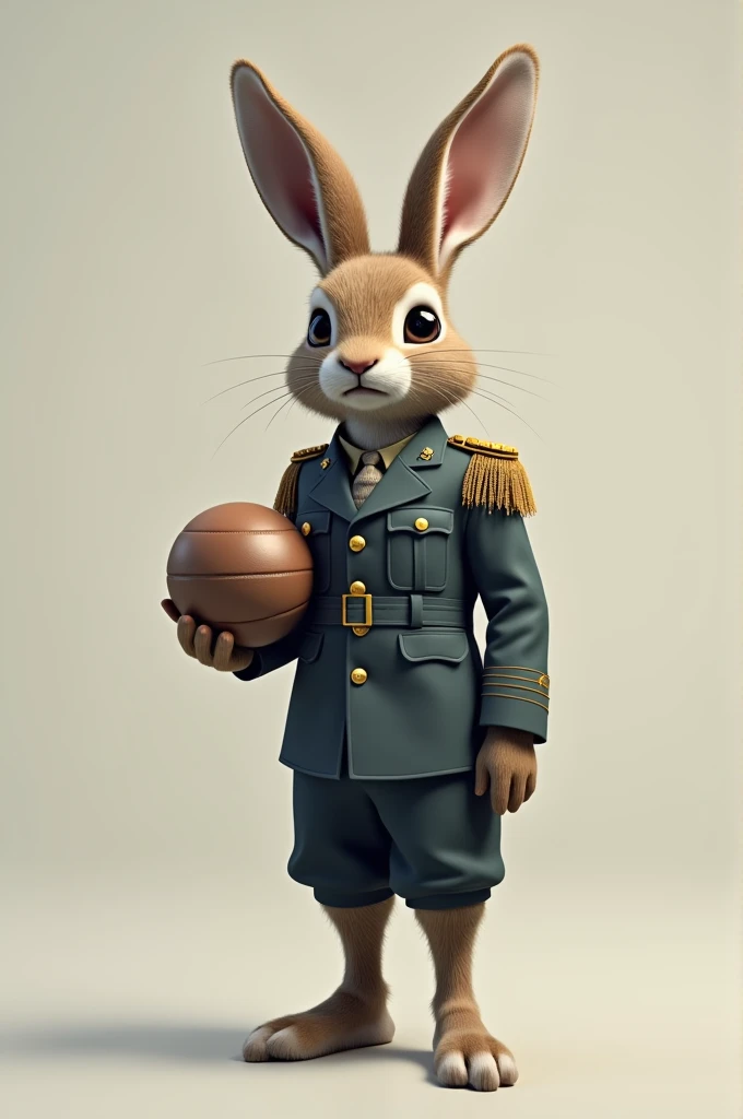 Rabbit in incest uniform with ball in hand 
