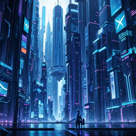 blue cyber city landscape