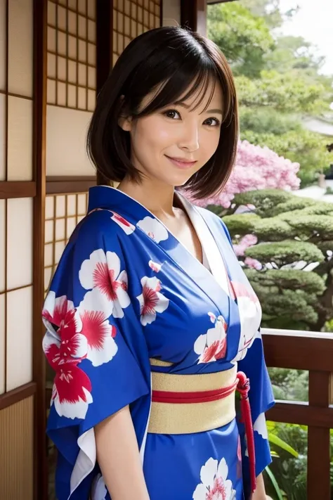 A sexy Japanese wife in her 40s wearing a yukata