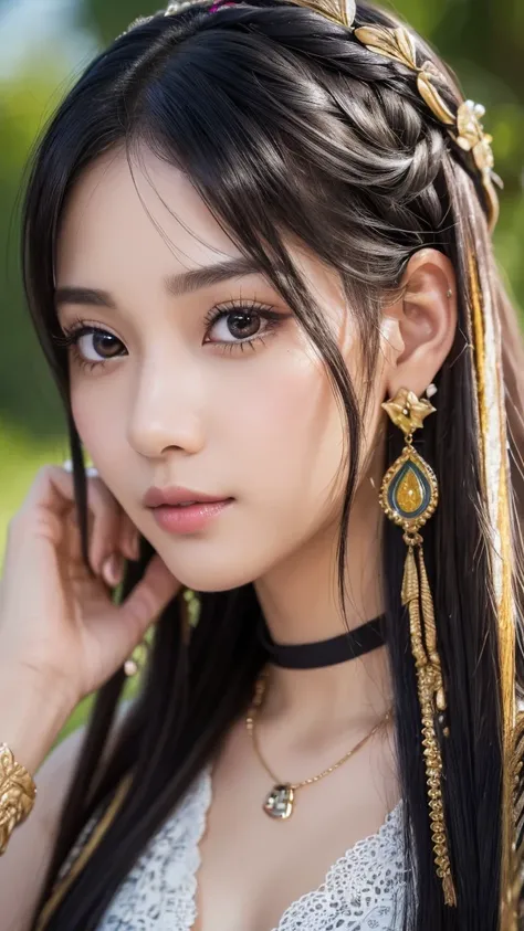 ((Highest quality、8k、masterpiece、Realistic live action：1.3))、(One amazingly cute and beautiful reggae girl), 、 Highly detailed skin texture, Intricately detailed, double eyelid, Beautiful thin nose, , (Shiny black hair, Medium Straight Hair ), Beautiful Sk...