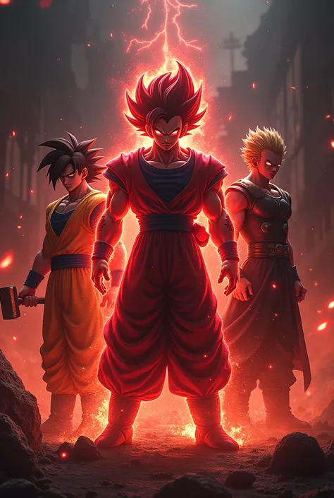 Evil Vegeta With Super Saiyan and Evil Messi with thor eletric hammer and Evil red eye ichigo with bankai together in hell