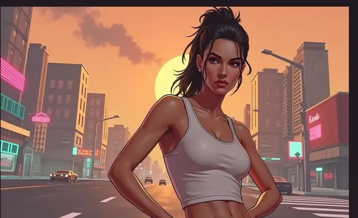 Woman in white tank top in gta style